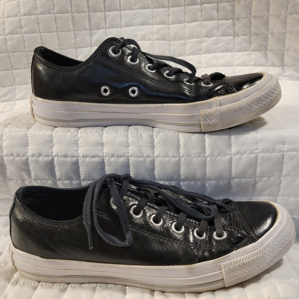 Converse Womens US7 Low Top Black Leather Sneakers Moto Bikercore Streetwear Hot